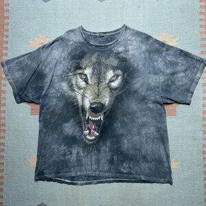Vintage graphic t shirt tie dye wolf animal big face nature tee distressed XL